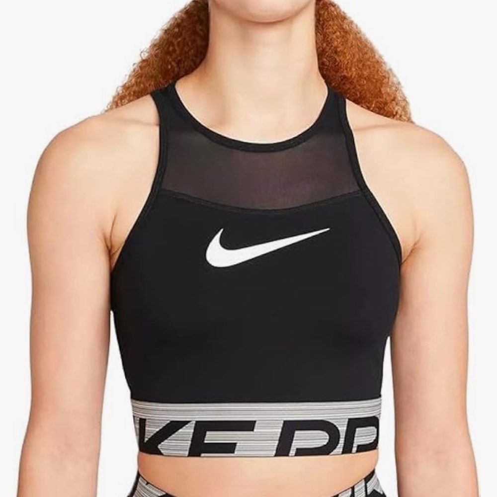 Nike Pro Dri-Fit Training Cropped Tank Top Women’s Small S Sports Bra Black Mesh
